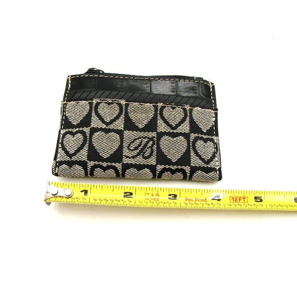 Brighton Small Coin Pocket Wallet Card Case Holder Black Heart Canvas Zip 4x3" - Picture 7 of 8